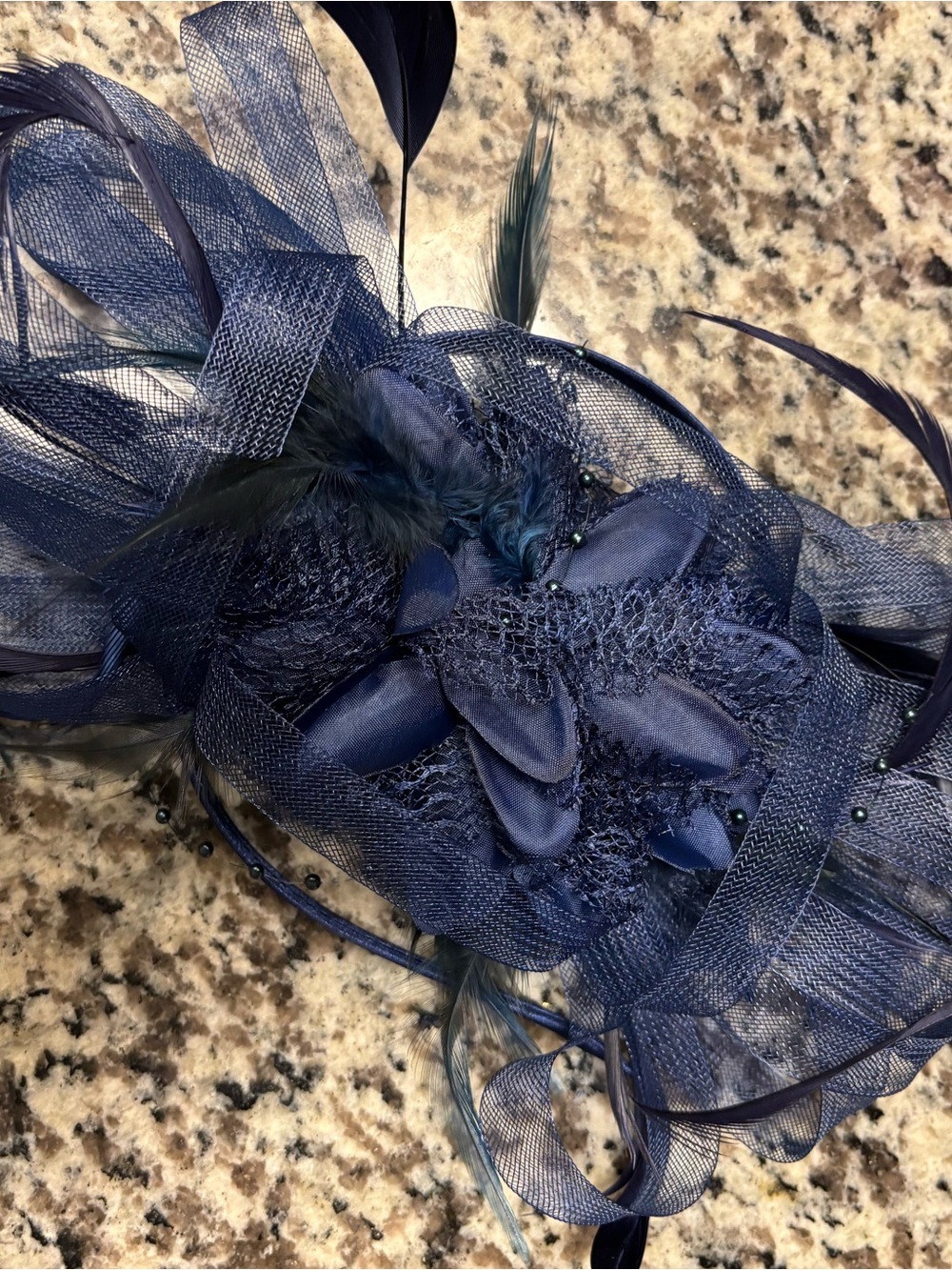 New! Navy Floral Feather Fascinator Headpiece - Women Accessories
